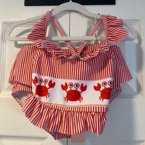 NWT Red Striped Kids Bikini with Crab Design NWT